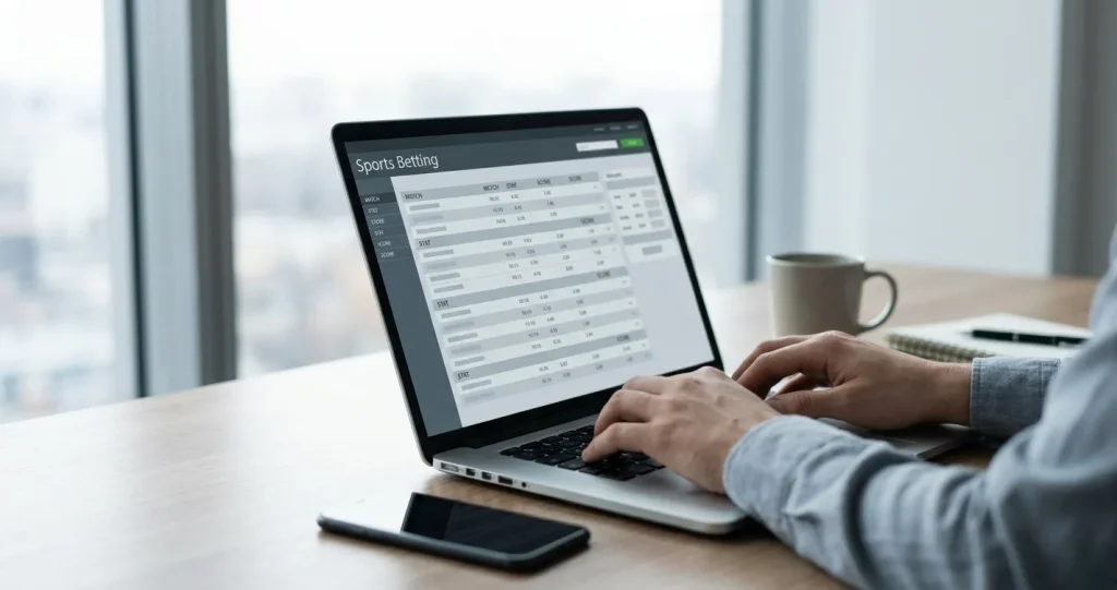 Sportwetten-Analyse am Laptop mit neutraler Benutzeroberfläche
