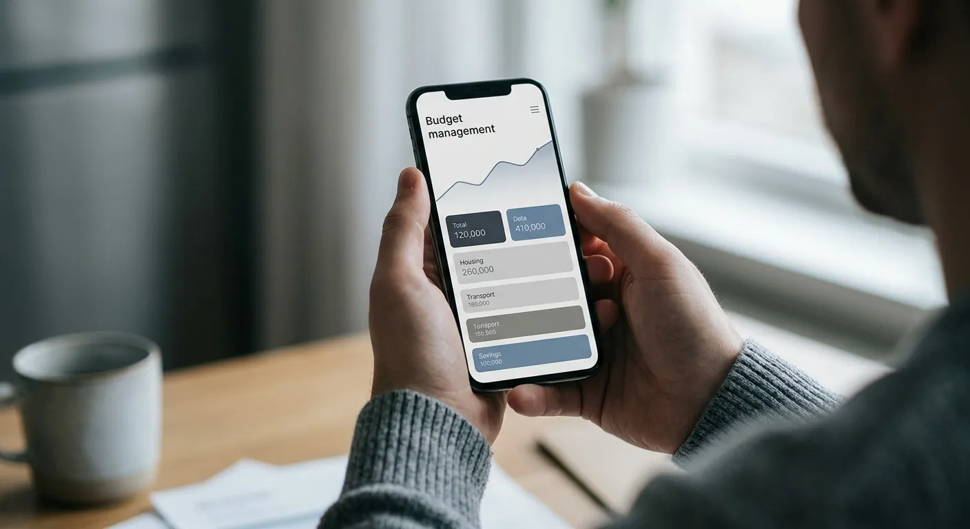Person überprüft Kontostand und Budget am Smartphone
