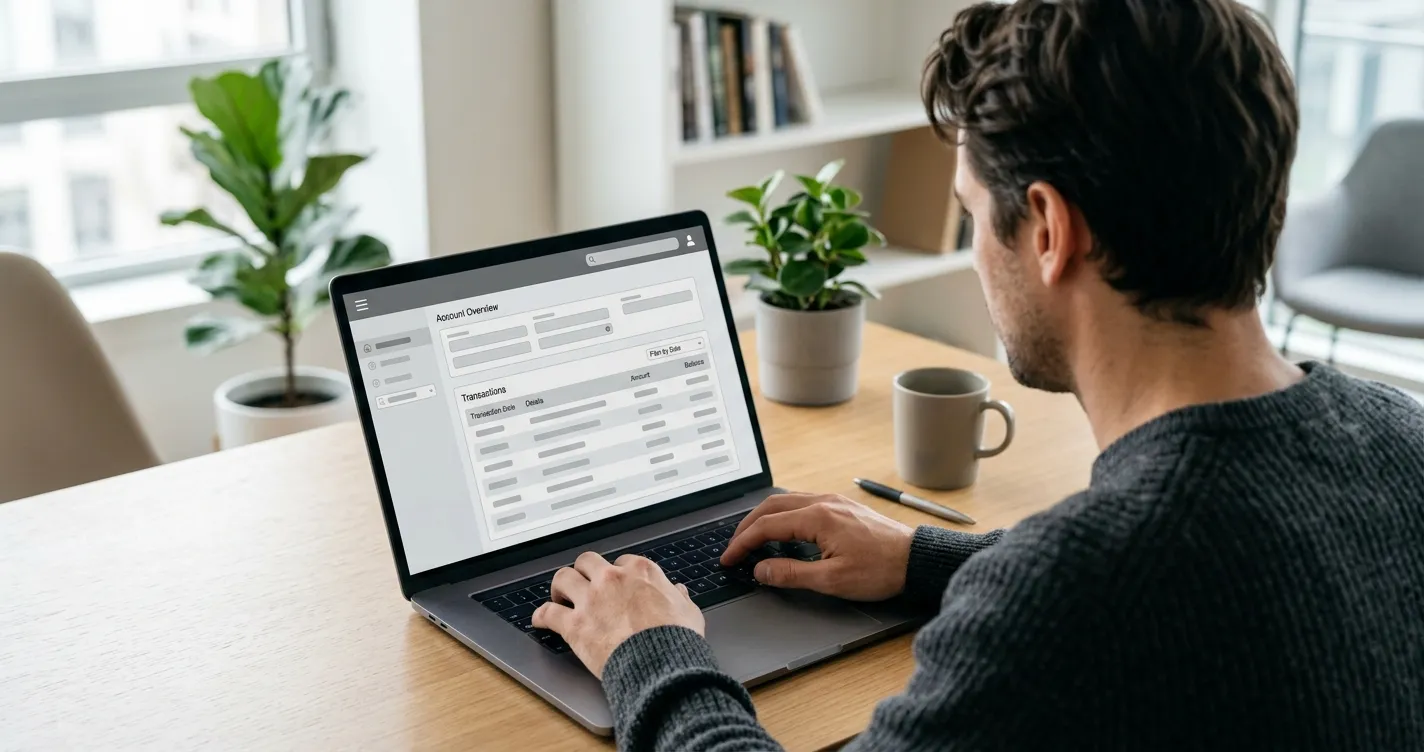 Person am Laptop überweist Geld zu einem Wettanbieter über Online-Banking