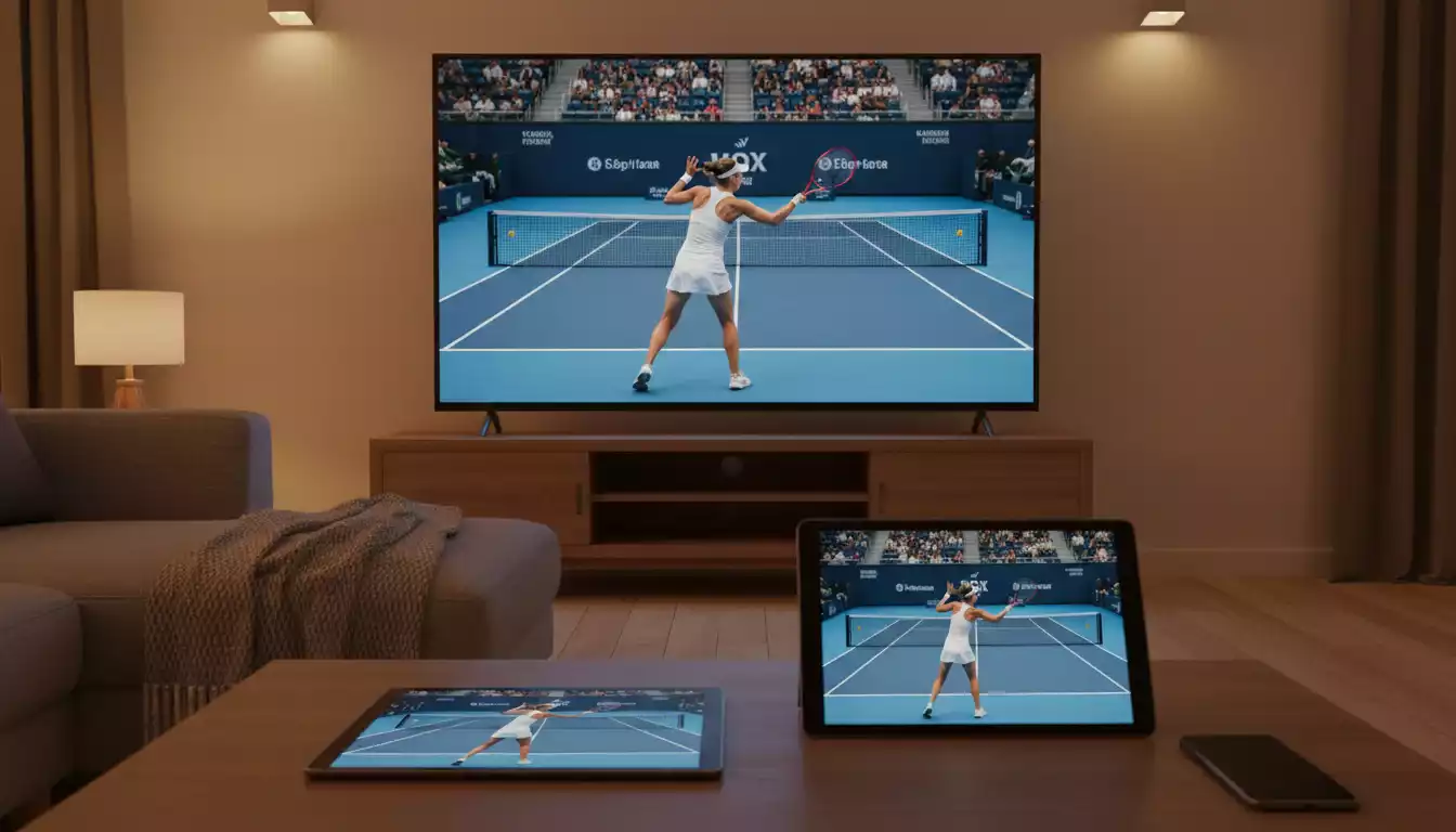 Fernseher zeigt Damentennis-Übertragung — Live-Streams und TV-Sender in Deutschland