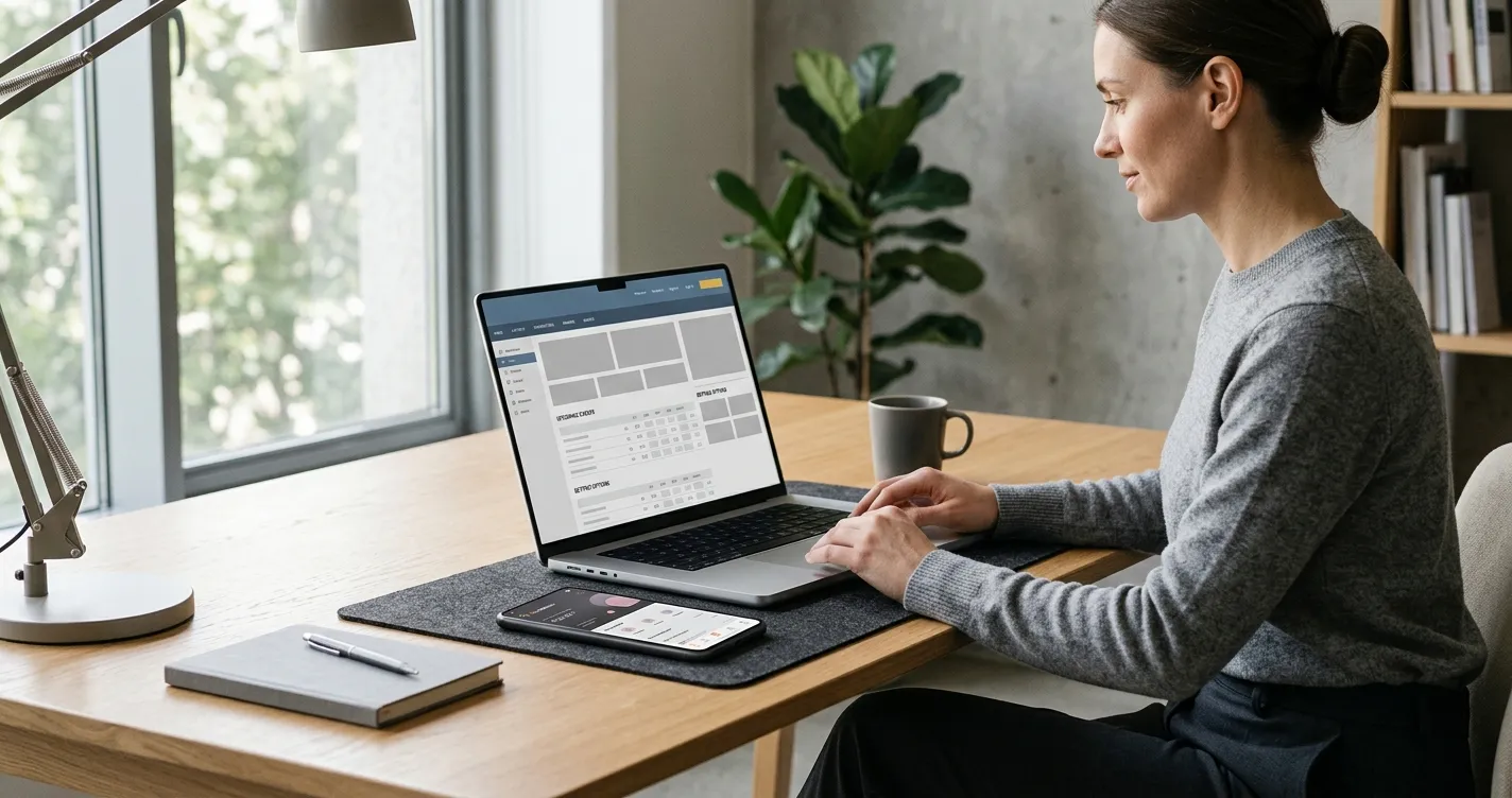 Smartphone mit MuchBetter-App und Laptop auf Schreibtisch in neutralem Arbeitssetting