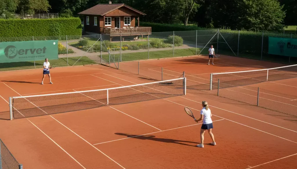 Tennisverein in Deutschland — Spielerinnen auf dem Sandplatz beim Vereinstraining