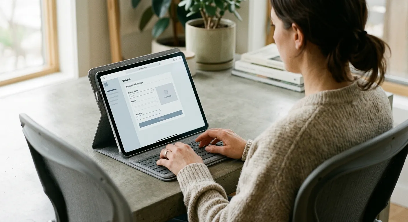 Person gibt Zahlungsinformationen in Online-Formular ein