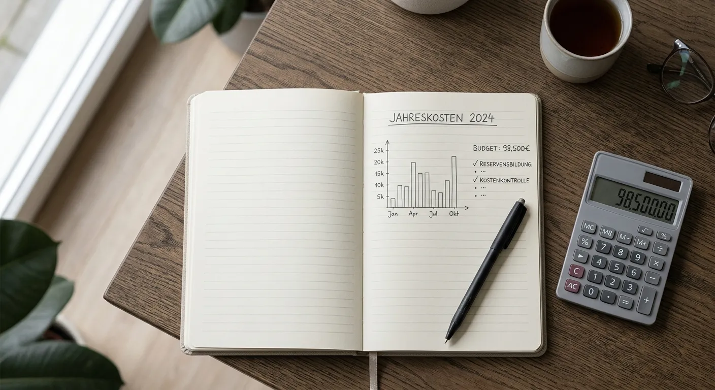 Notizbuch mit Budgetplanung und Taschenrechner symbolisieren verantwortungsvollen Umgang mit Wettbudget