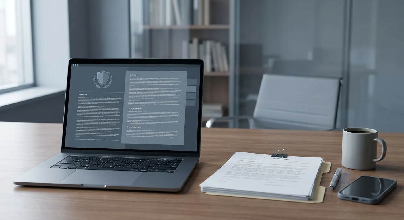 Laptop mit Sicherheitssymbol und Dokumenten zum rechtssicheren Quotenvergleich