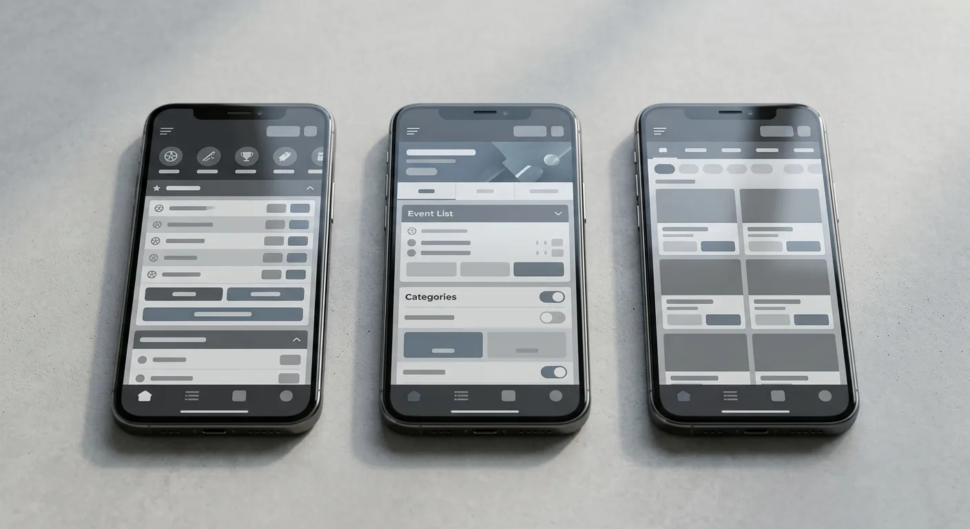 Drei Smartphones nebeneinander zeigen verschiedene Wettanbieter-Apps