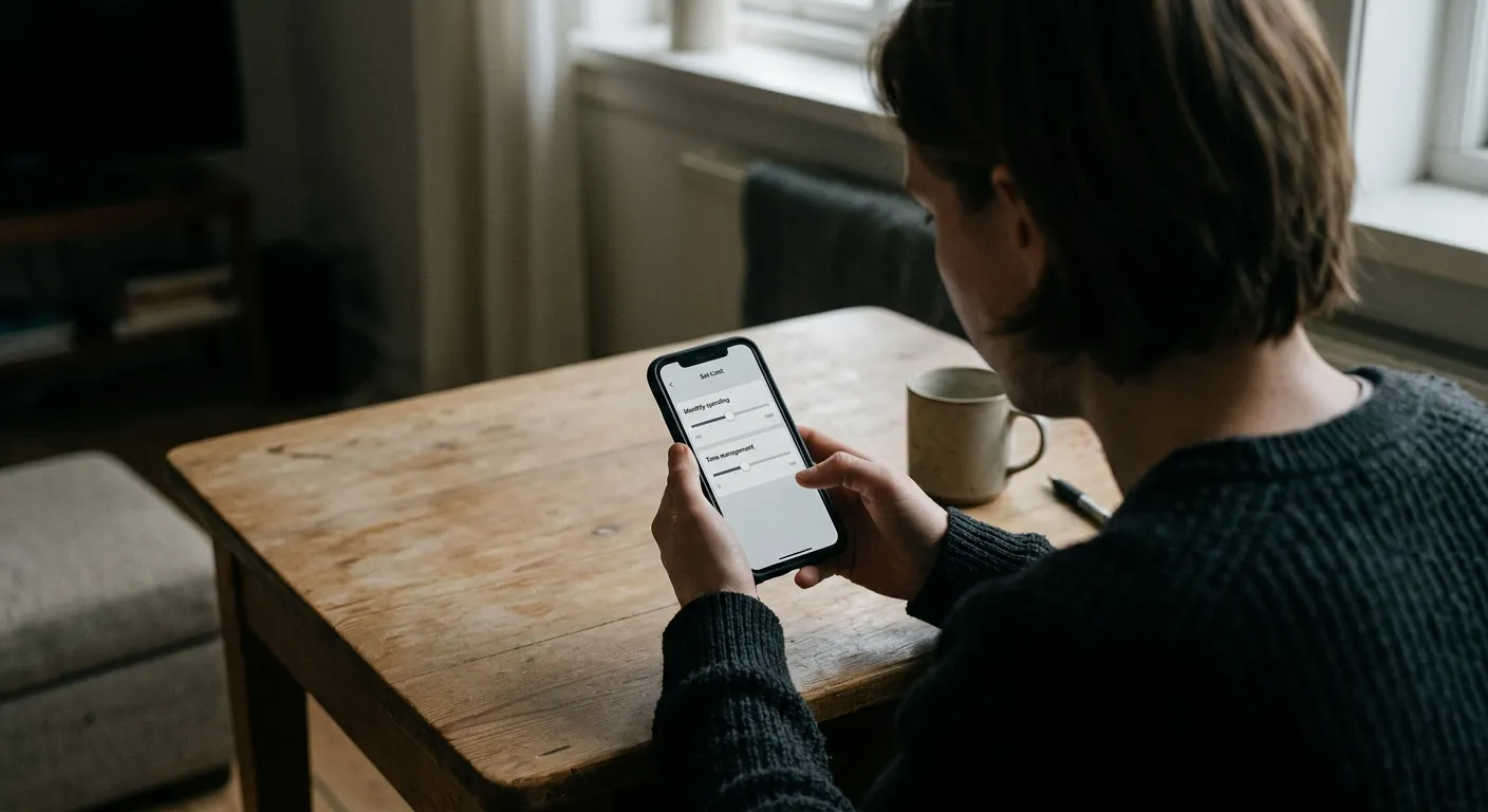 Nutzer stellt auf dem Smartphone ein monatliches Einzahlungslimit ein