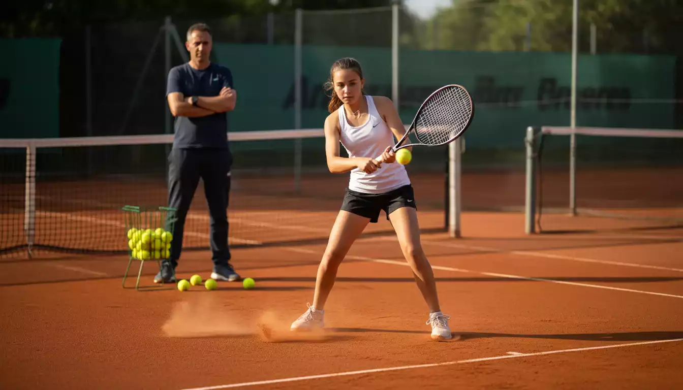 Junge Tennisspielerin beim Training auf dem Sandplatz — Nachwuchsförderung im deutschen Damentennis