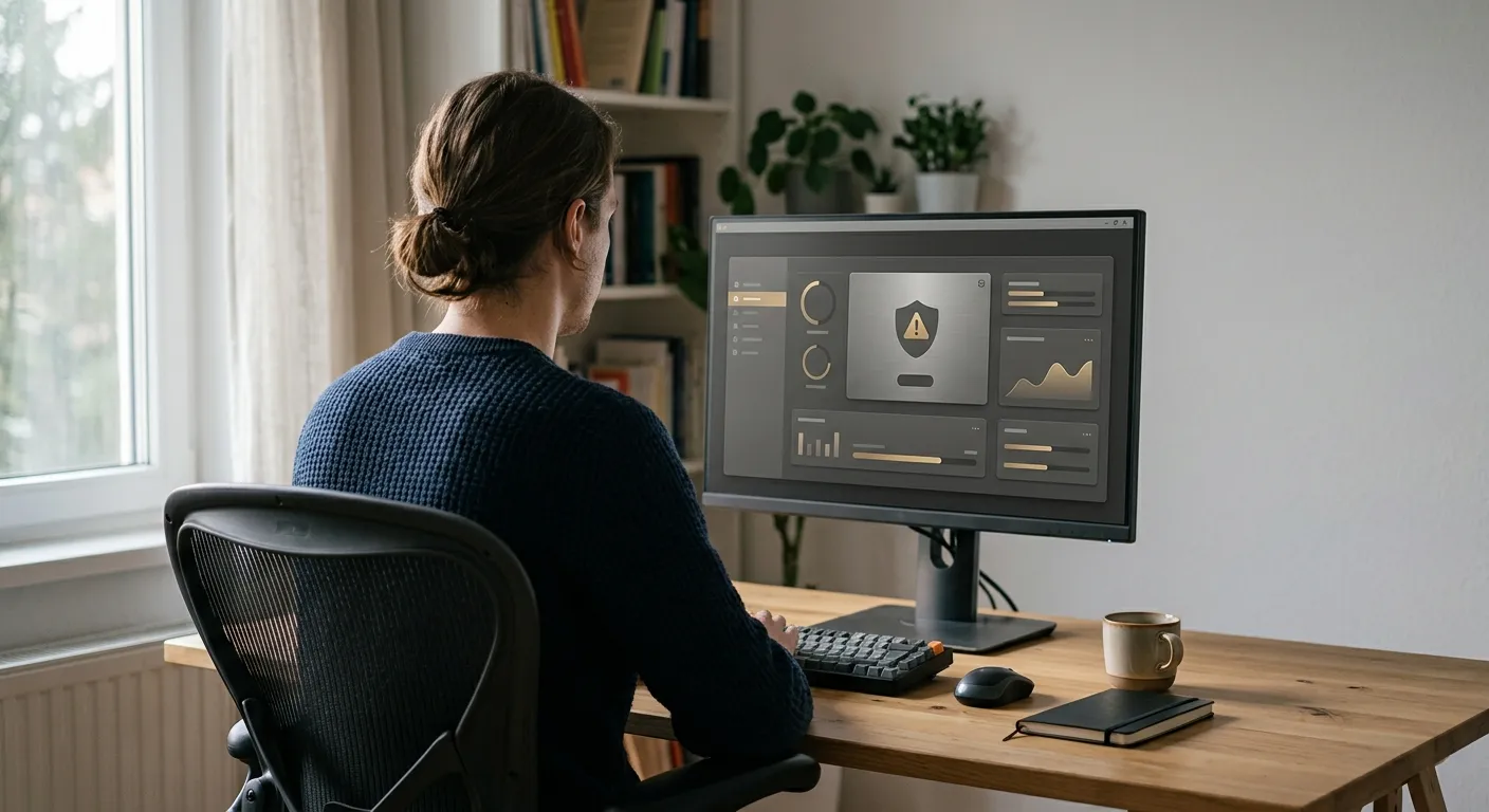 Person prüft Zugriffsbeschränkungen und Sperroptionen auf Desktop-Bildschirm