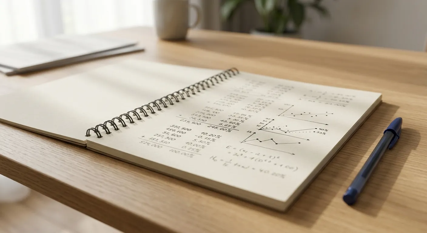 Notizbuch mit handschriftlichen Berechnungen zu Quoten und Einsätzen bei kleinen Startbeträgen