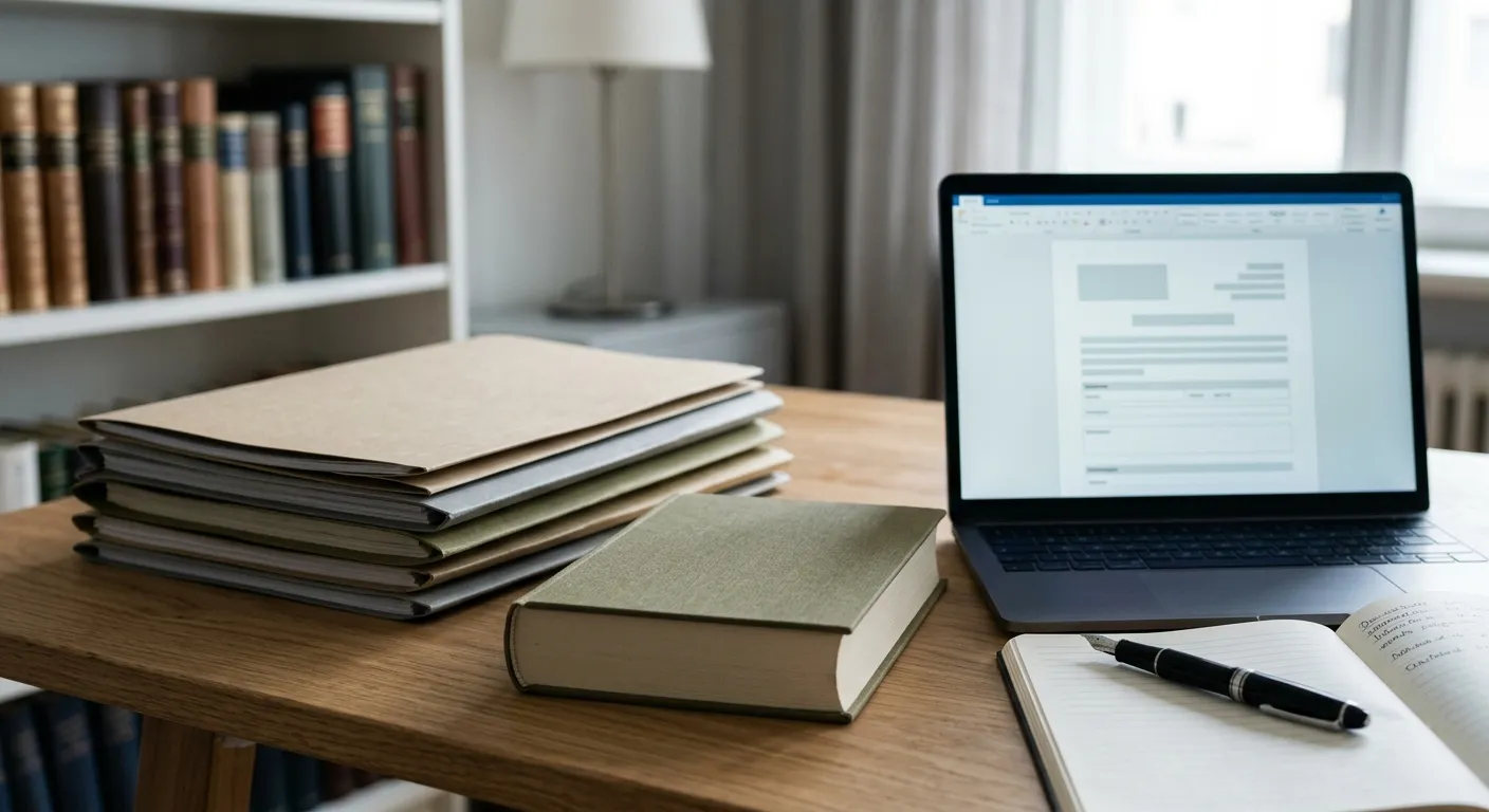 Juristische Unterlagen und Laptop mit leerem Formular auf einem Schreibtisch