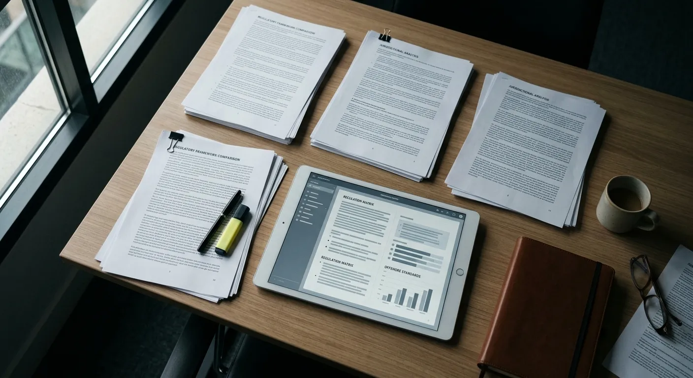 Dokumente und Tablet mit Regulierungsinformationen