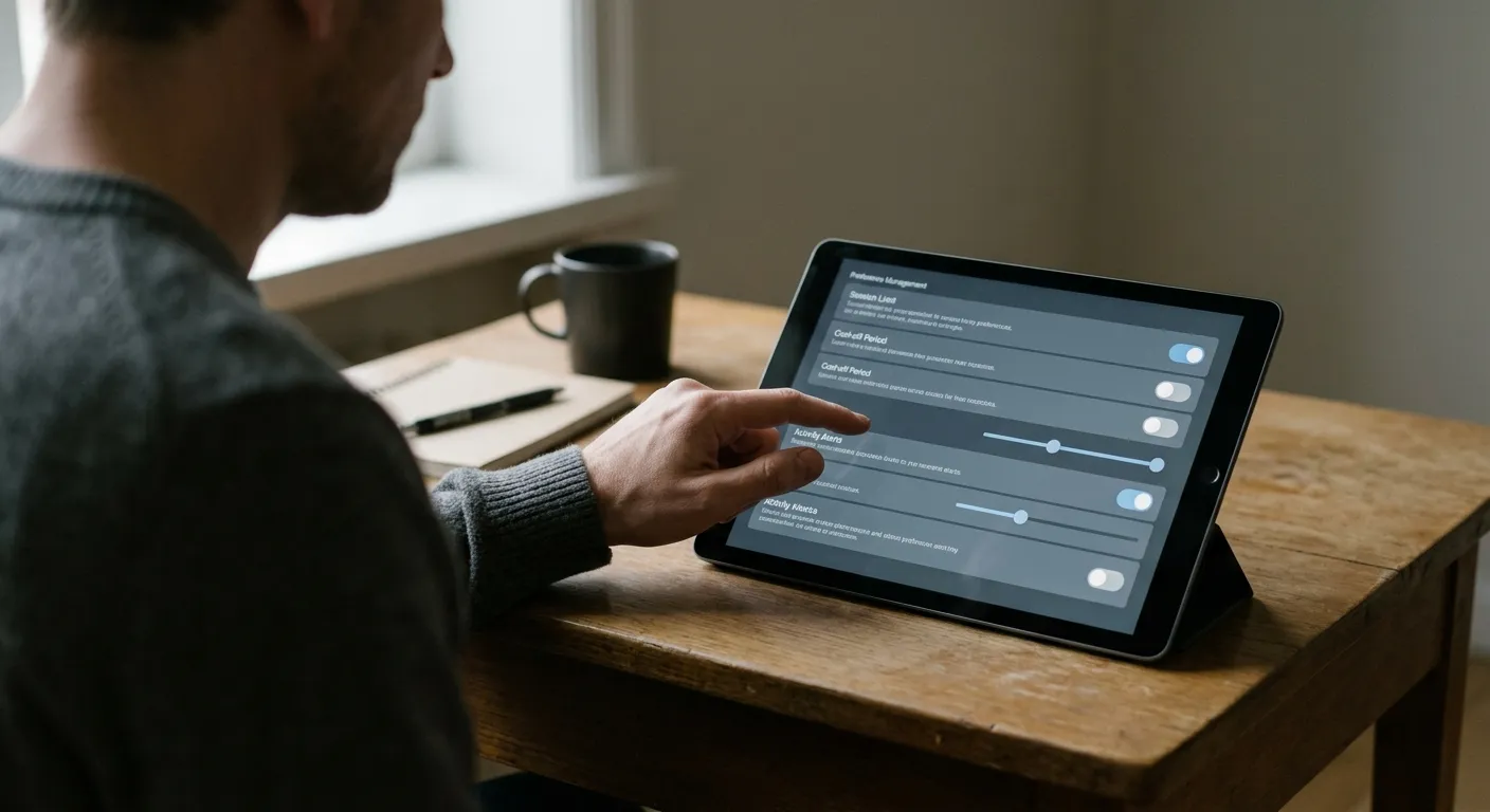 Person setzt Limits und Kontrollen auf einem Tablet für verantwortungsvolles Spielen