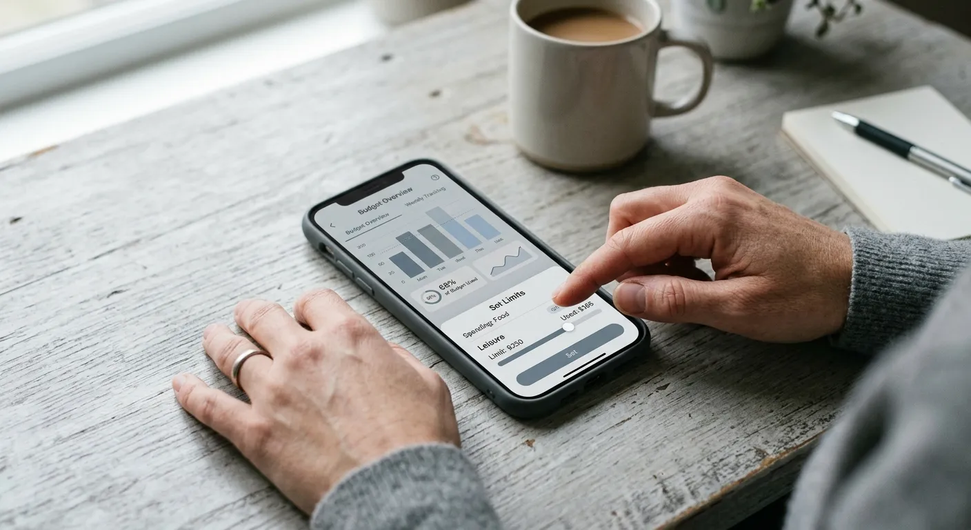 Person setzt Budget-Limits in neutraler App-Oberfläche