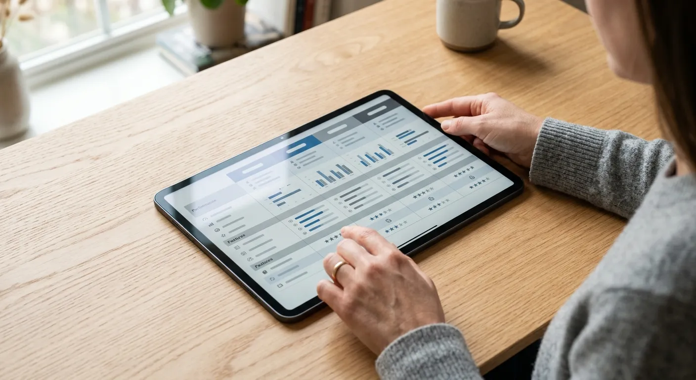 Vergleichstabelle verschiedener Wett-Apps auf Tablet-Bildschirm
