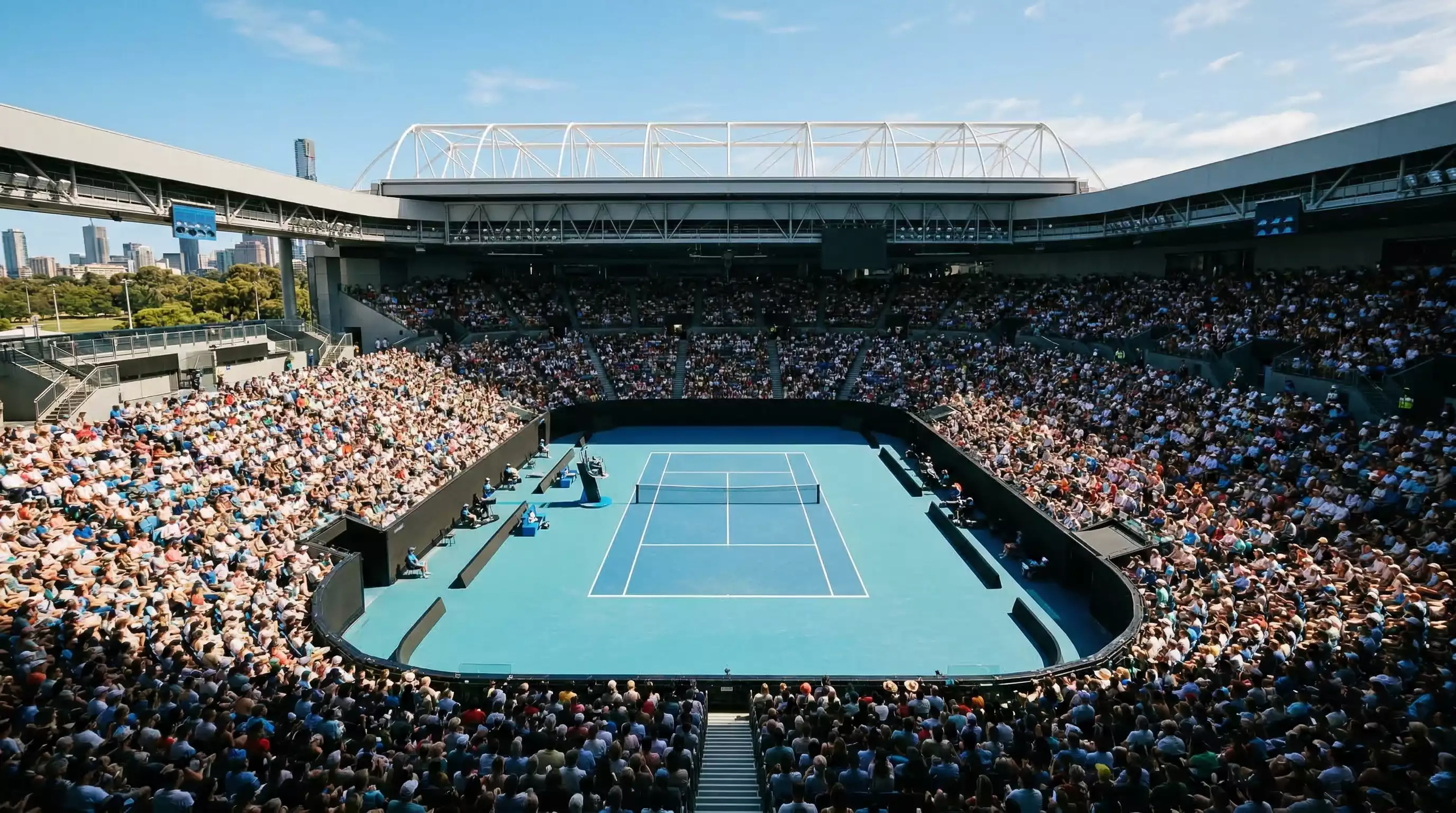 WTA Tour 2026 — Tennisstadion mit Zuschauern bei einem Damentennis-Turnier