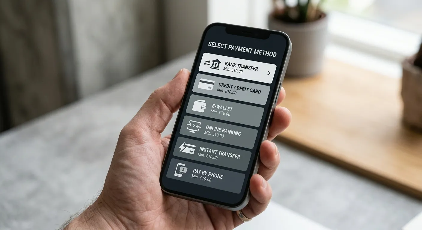 Smartphone mit digitaler Zahlungsoberfläche und neutralen Auswahloptionen