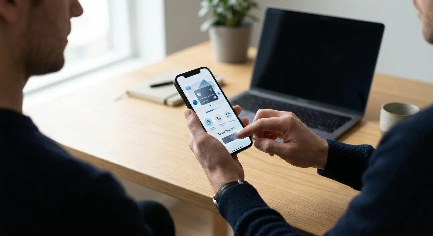 Smartphone mit abstraktem Zahlungsinterface zeigt moderne Einzahlungsoptionen bei Wettanbietern