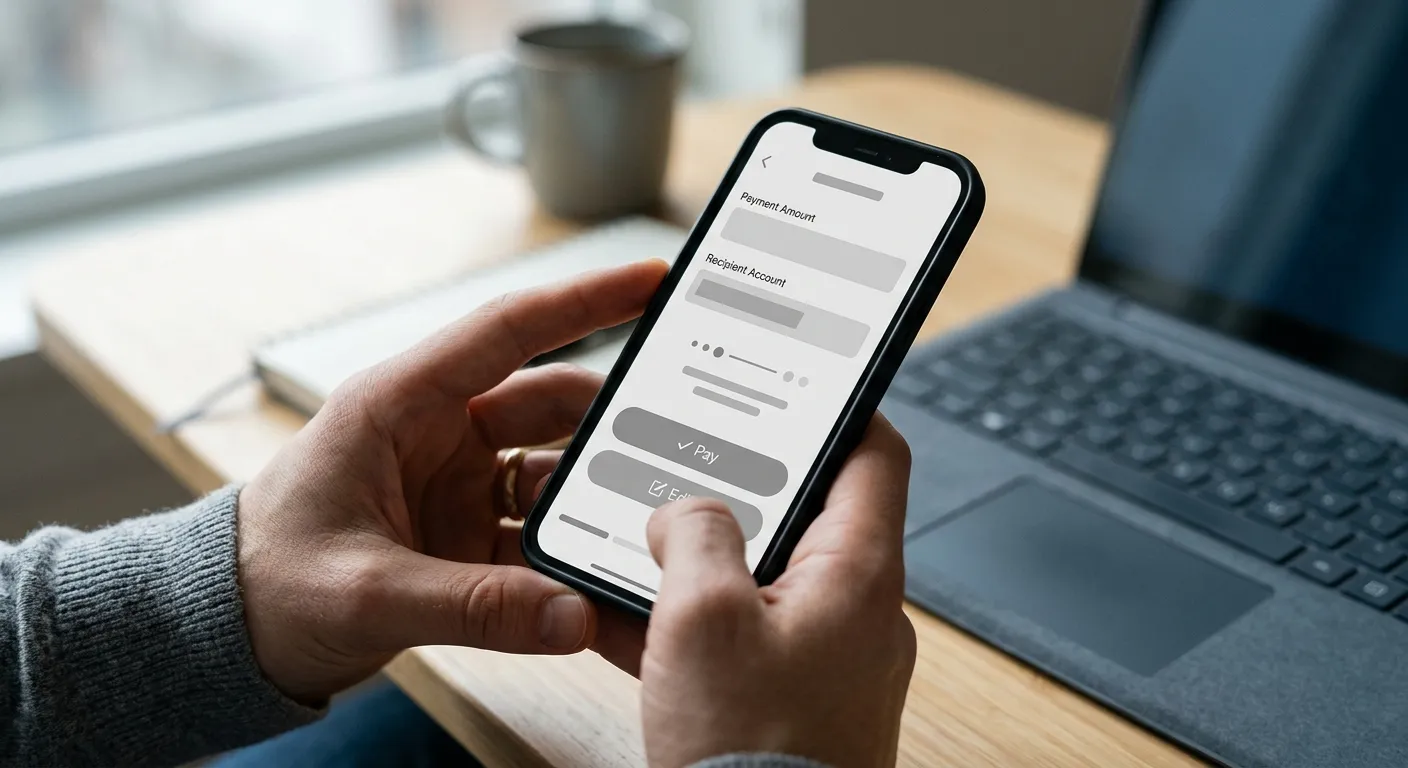 Online-Zahlungsvorgang auf einem Smartphone ohne sichtbare Kartendaten